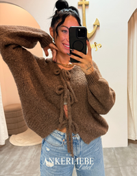 zoey bow | brown cardigan
