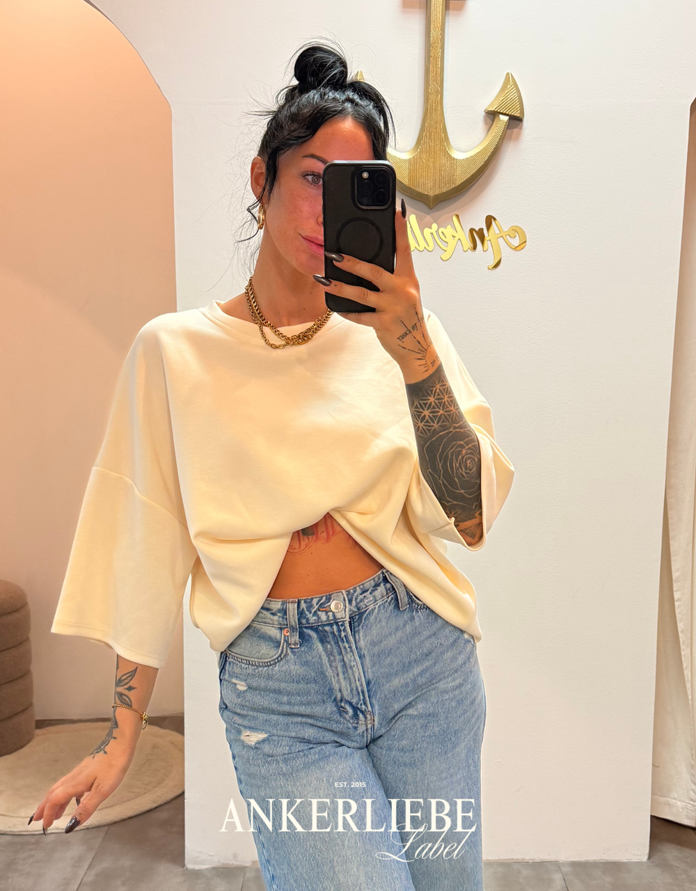 oversized 3/4 sweater shirt | creme