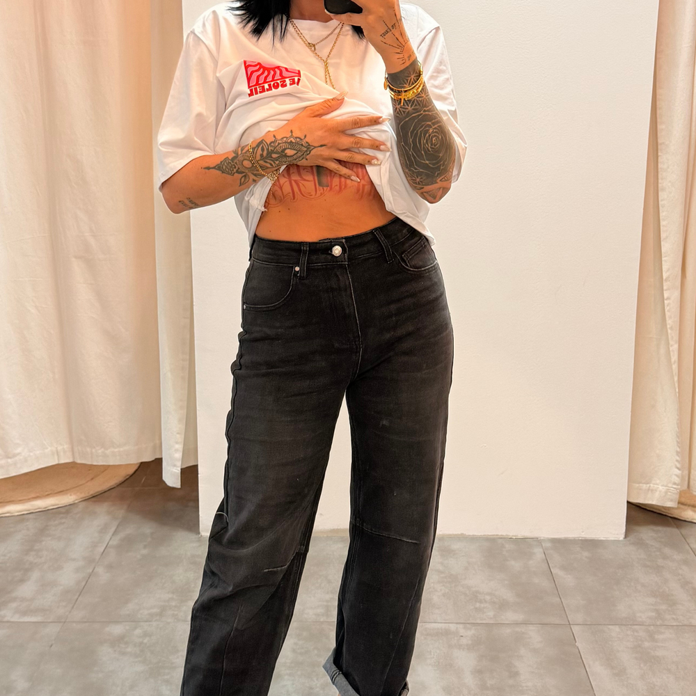 high rise ballon jean | schwarz