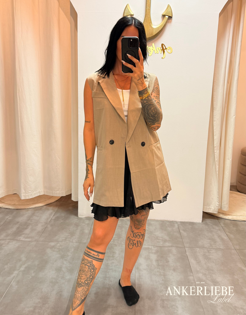 Valeria beige | Ärmellose Blazerweste