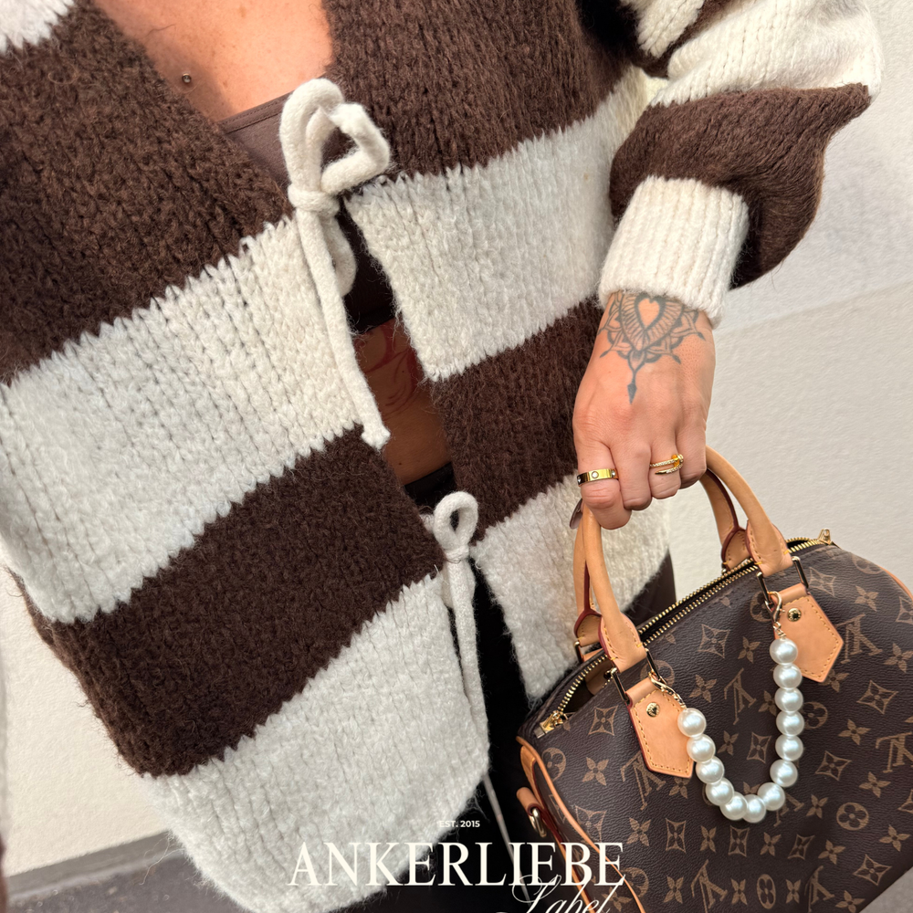 zoey bow | brown striped cardigan
