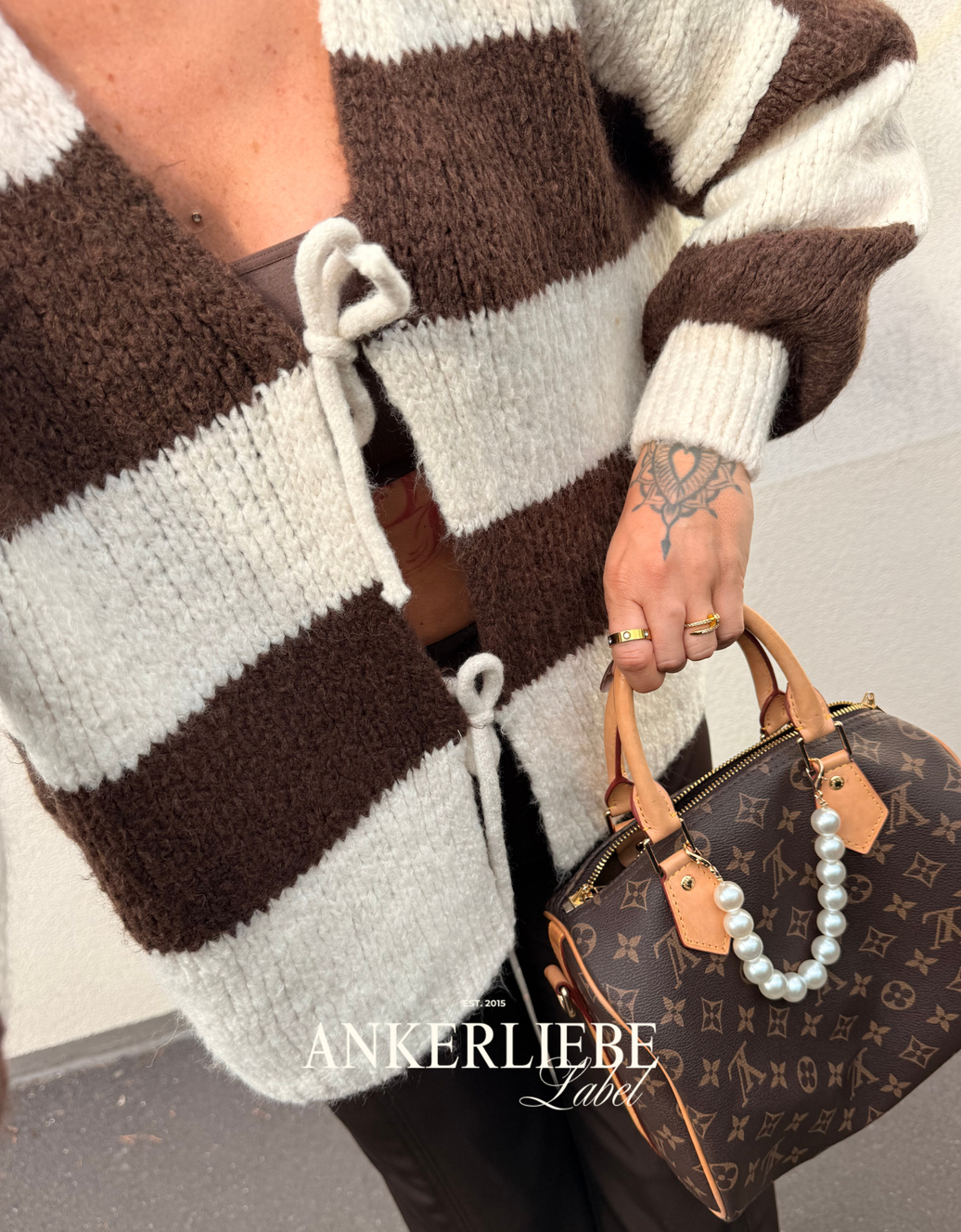 zoey bow | brown striped cardigan