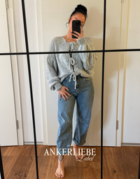 zoey bow | grey cardigan