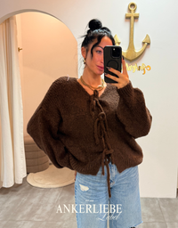 zoey bow | chocolate cardigan