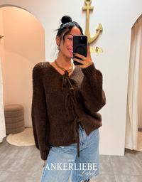 zoey bow | chocolate cardigan