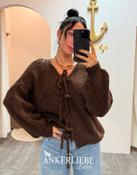 zoey bow | chocolate cardigan