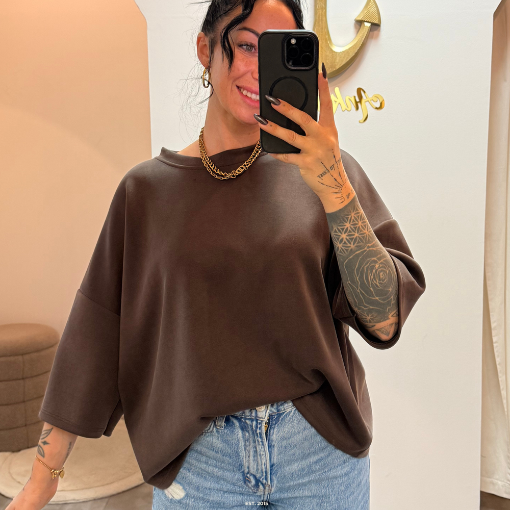 oversized 3/4 sweater shirt | chocolate