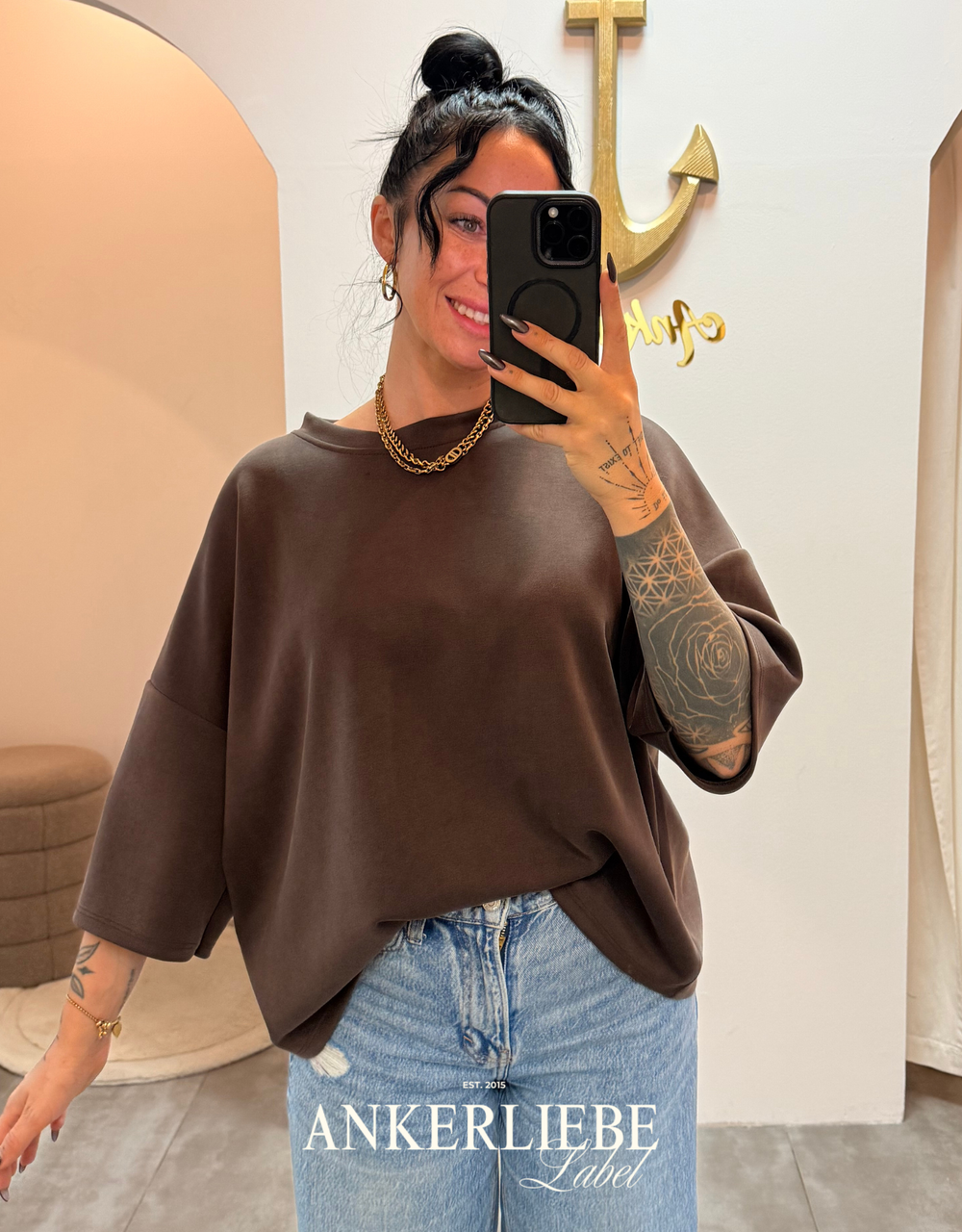 oversized 3/4 sweater shirt | chocolate
