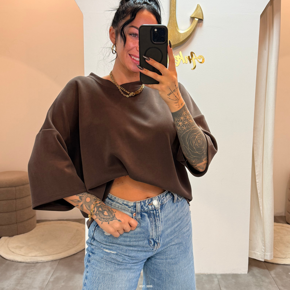 oversized 3/4 sweater shirt | chocolate