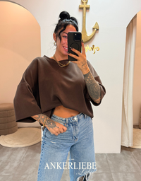 oversized 3/4 sweater shirt | chocolate