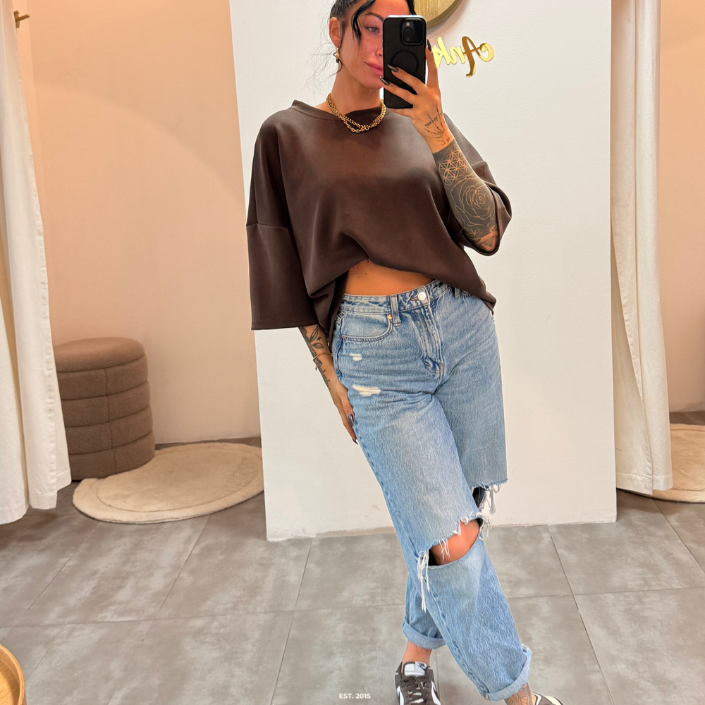 oversized 3/4 sweater shirt | chocolate