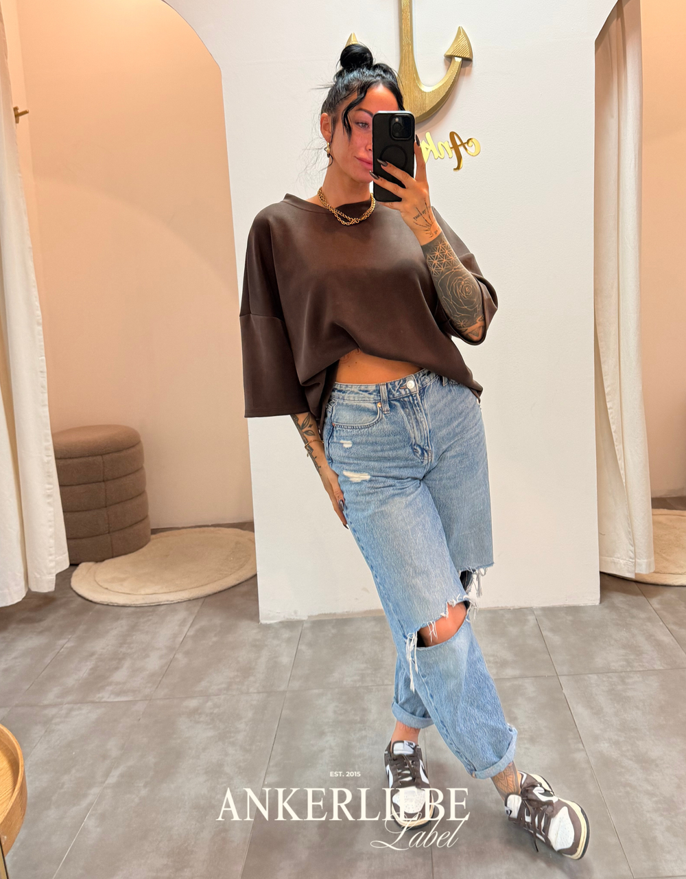 oversized 3/4 sweater shirt | chocolate