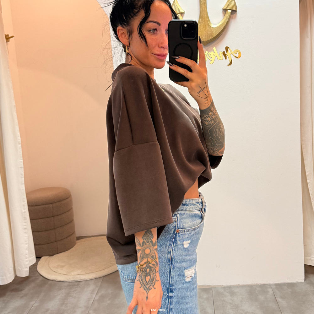 oversized 3/4 sweater shirt | chocolate