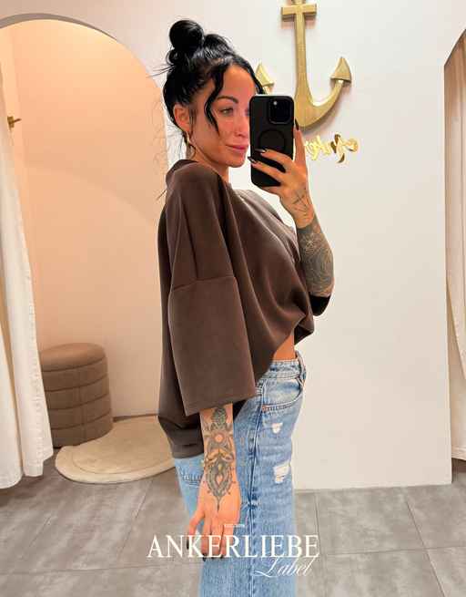 oversized 3/4 sweater shirt | chocolate
