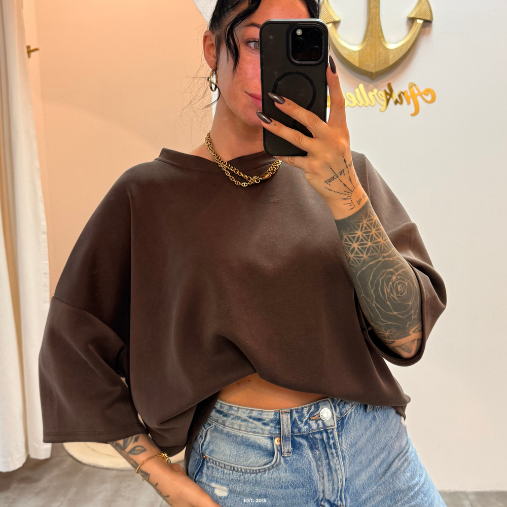 oversized 3/4 sweater shirt | chocolate