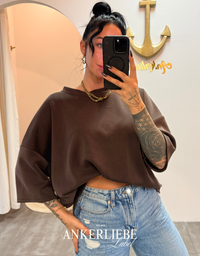 oversized 3/4 sweater shirt | chocolate