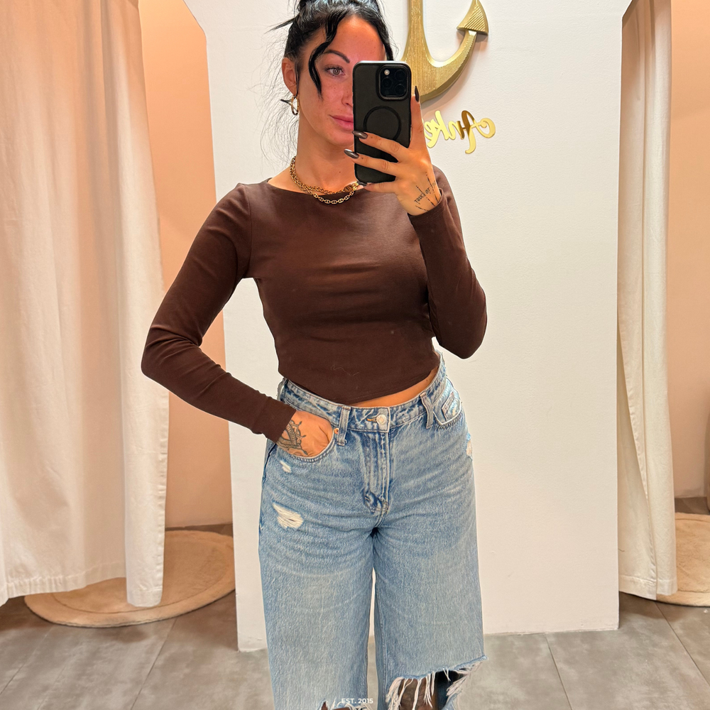 lyn longsleeve crop | chocolate
