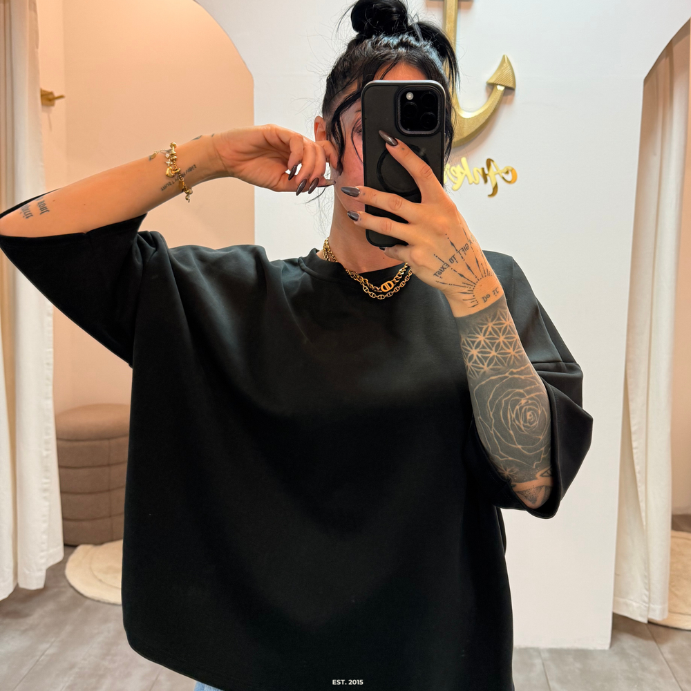 oversized 3/4 sweater shirt | schwarz