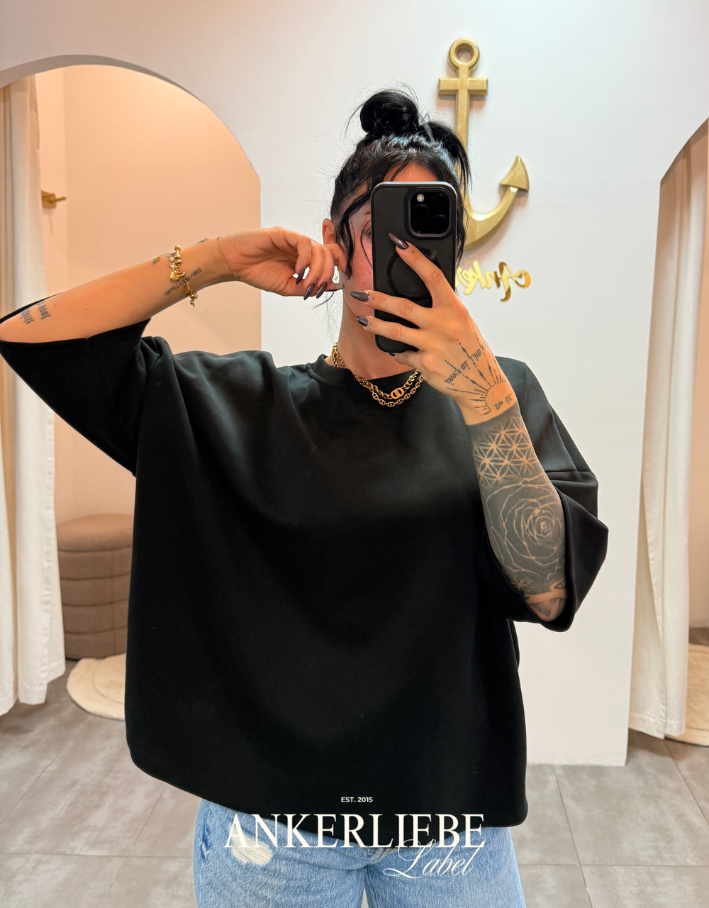 oversized 3/4 sweater shirt | schwarz