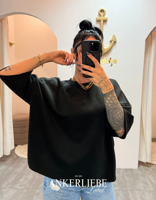 oversized 3/4 sweater shirt | schwarz