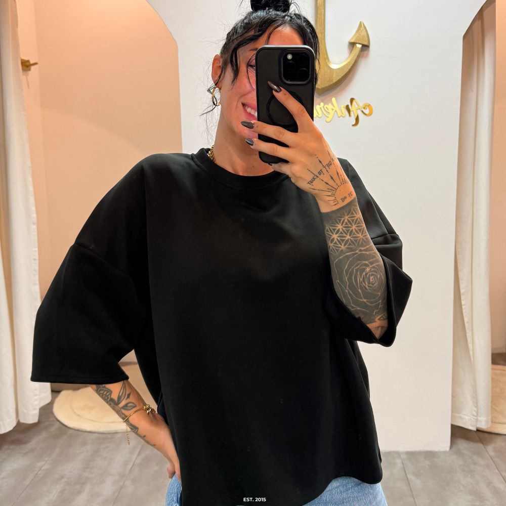 oversized 3/4 sweater shirt | schwarz