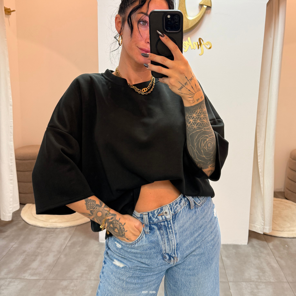 oversized 3/4 sweater shirt | schwarz