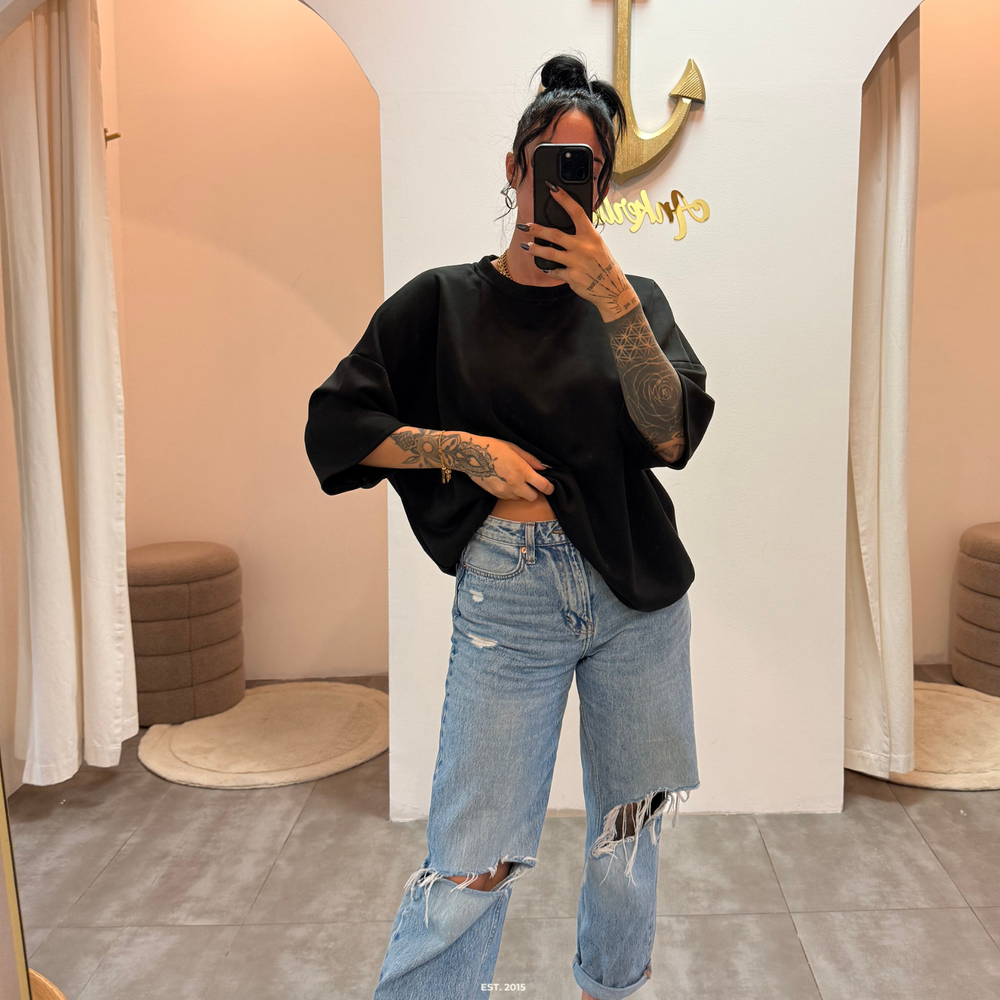 oversized 3/4 sweater shirt | schwarz