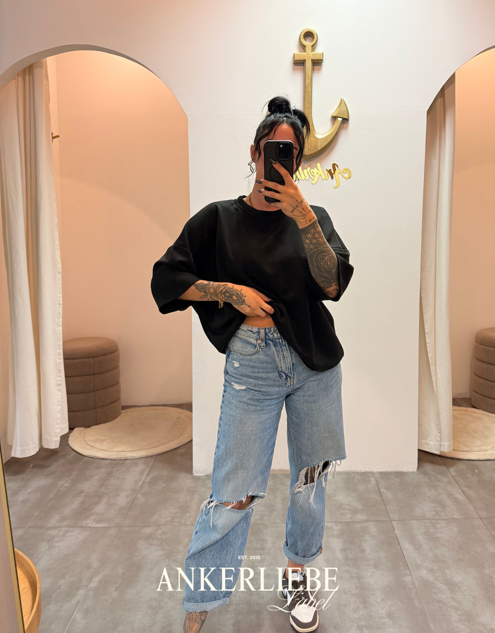 oversized 3/4 sweater shirt | schwarz