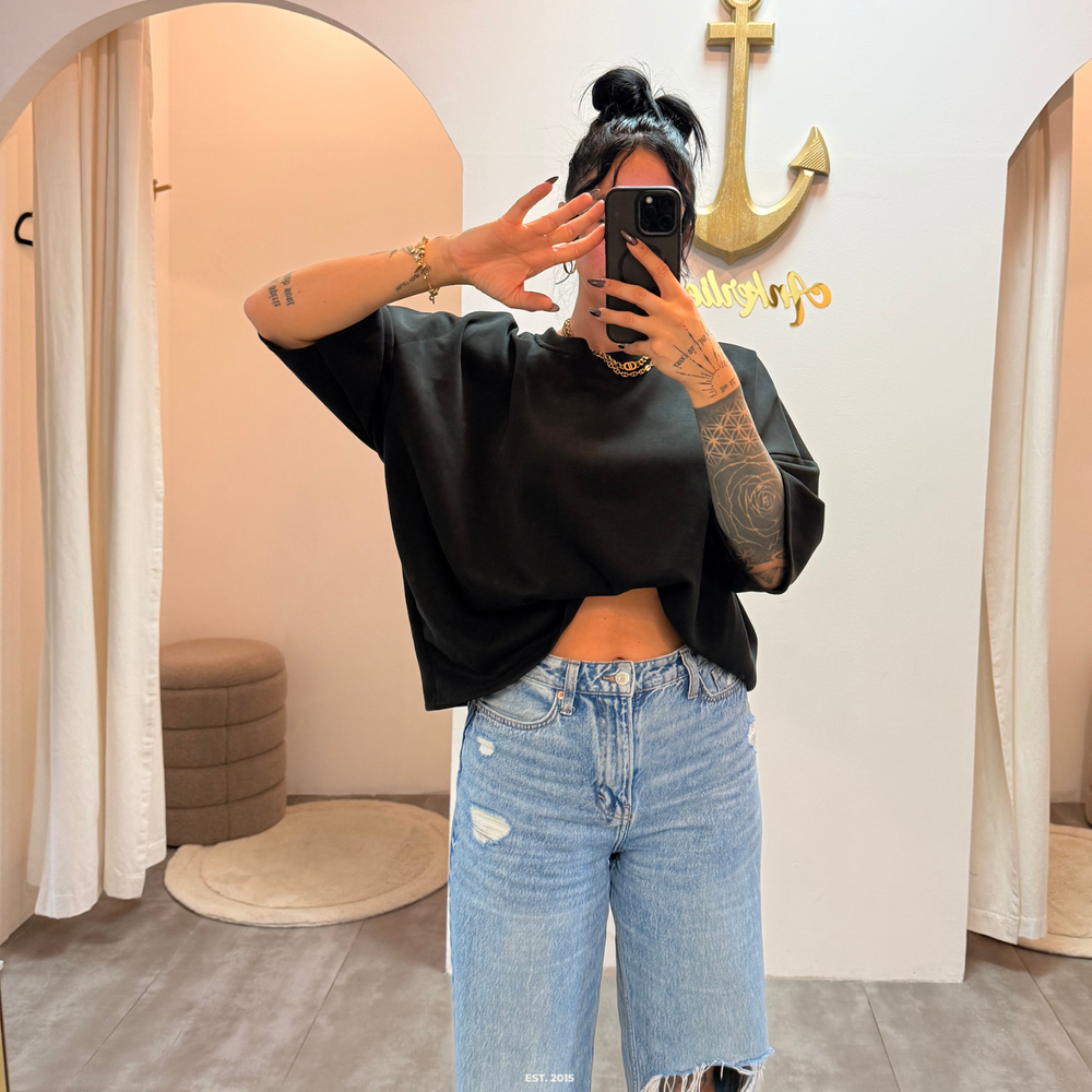 oversized 3/4 sweater shirt | schwarz