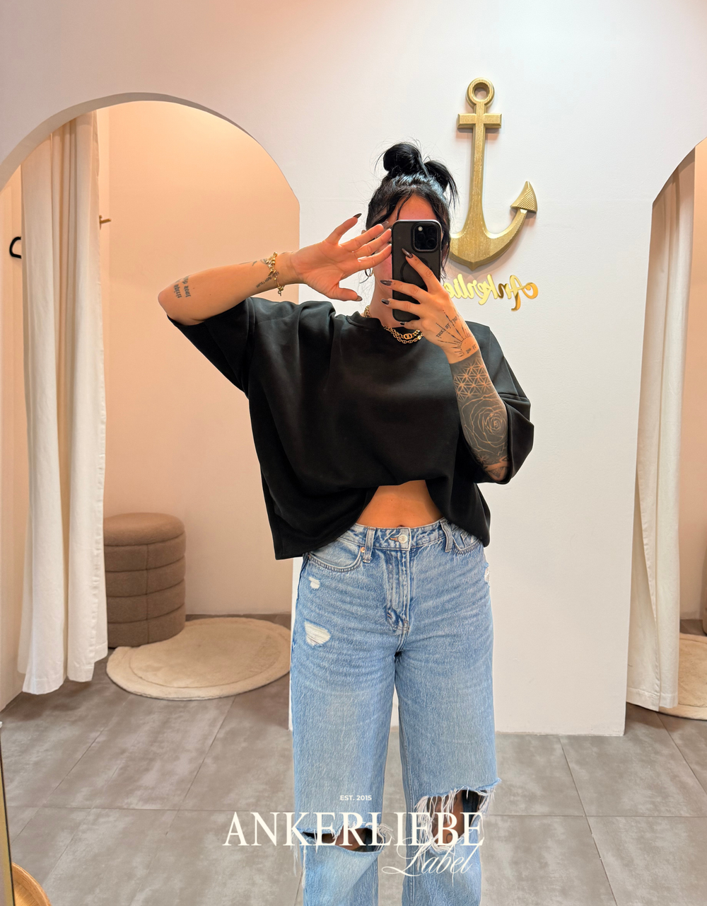 oversized 3/4 sweater shirt | schwarz