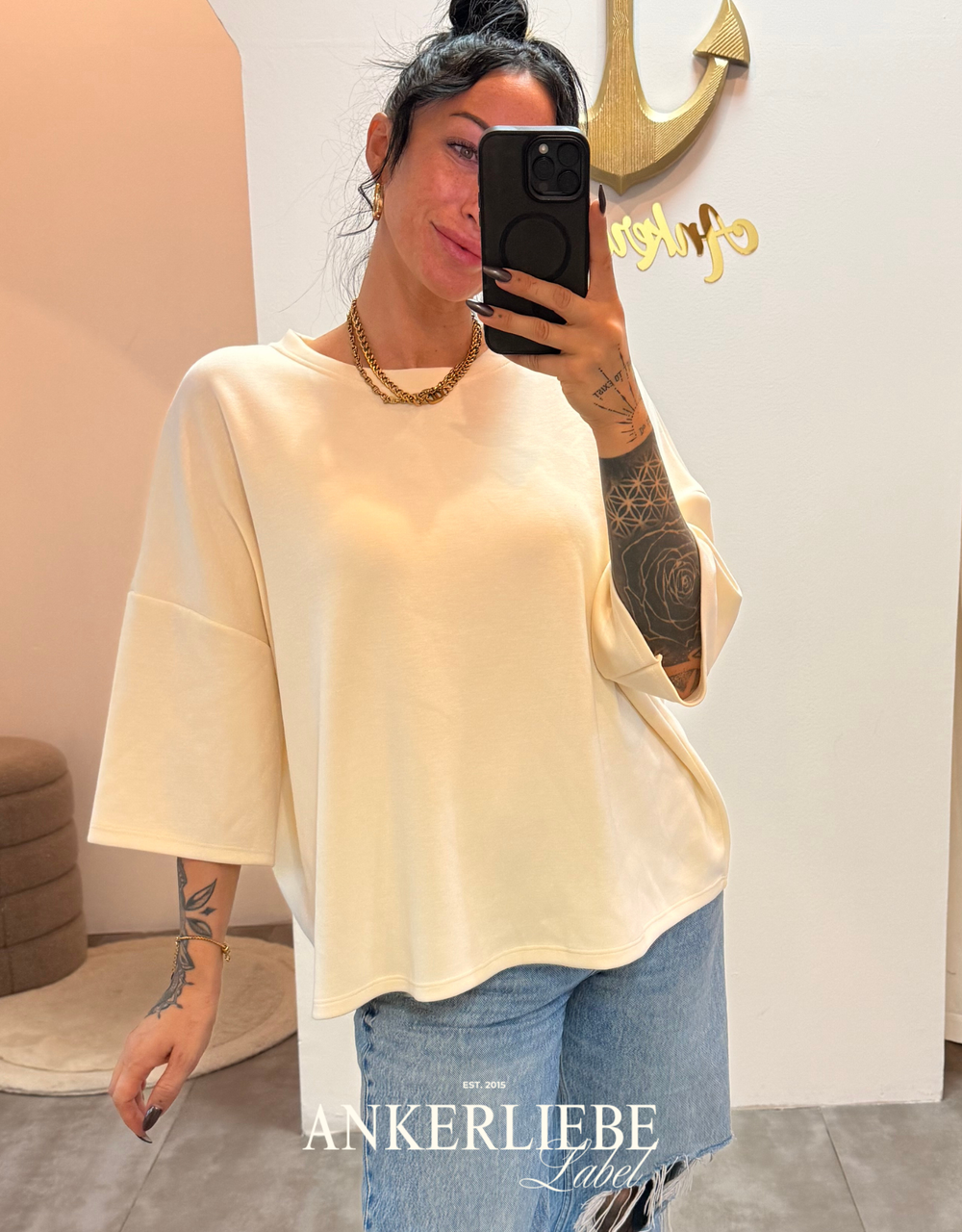 oversized 3/4 sweater shirt | creme