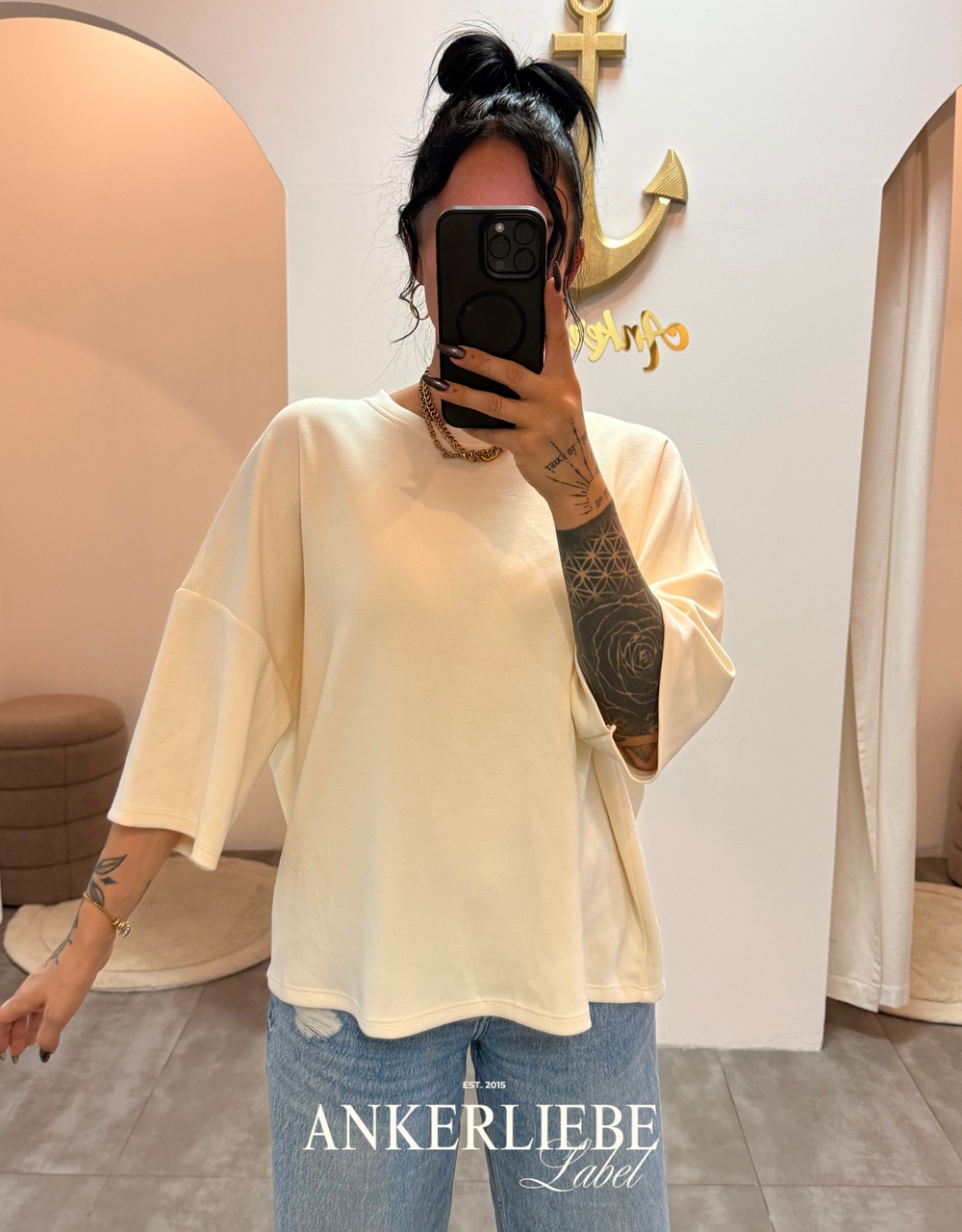 oversized 3/4 sweater shirt | creme