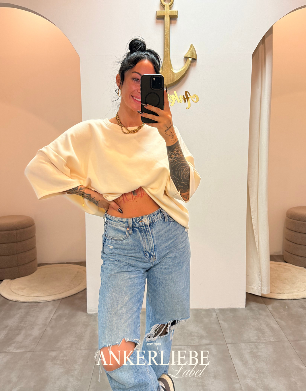 image oversized 3/4 sweater shirt | creme