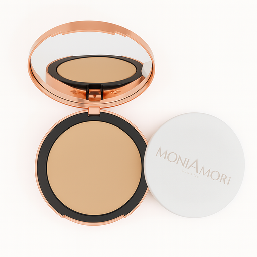 MoniAmori Compact Foundation – vegane Puder-Make-up mit LSF 30 in 5 Farben, perfekt für einen glatten, geschützten Teint.