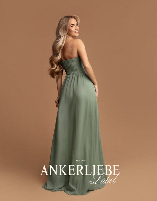 elegantes one-shoulder-abendkleid mit hohem beinschlitz & flexiblem rücken | salbei