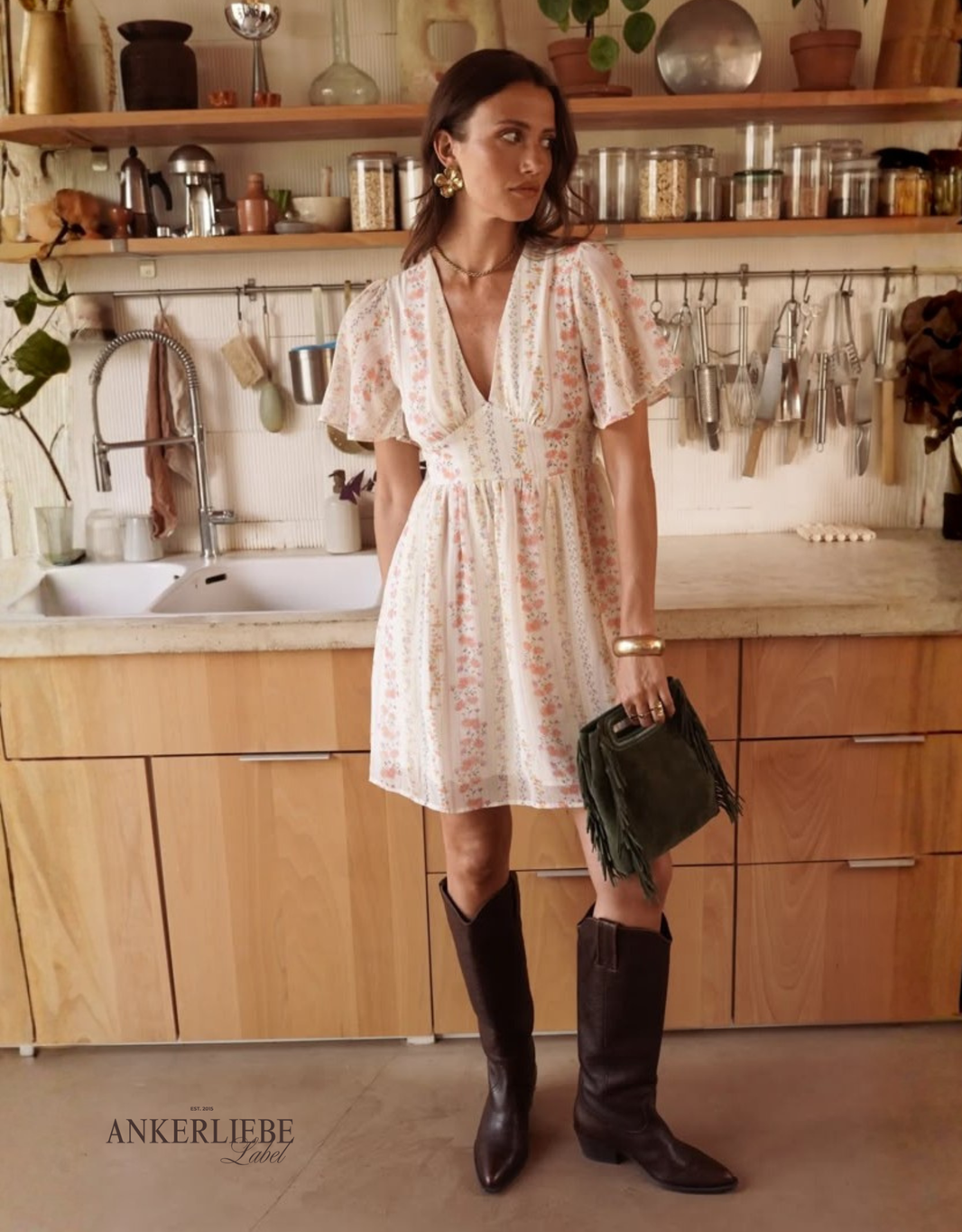 image Boho-Minikleid mit zartem Blüten-Print & luftigen Ärmeln | creme