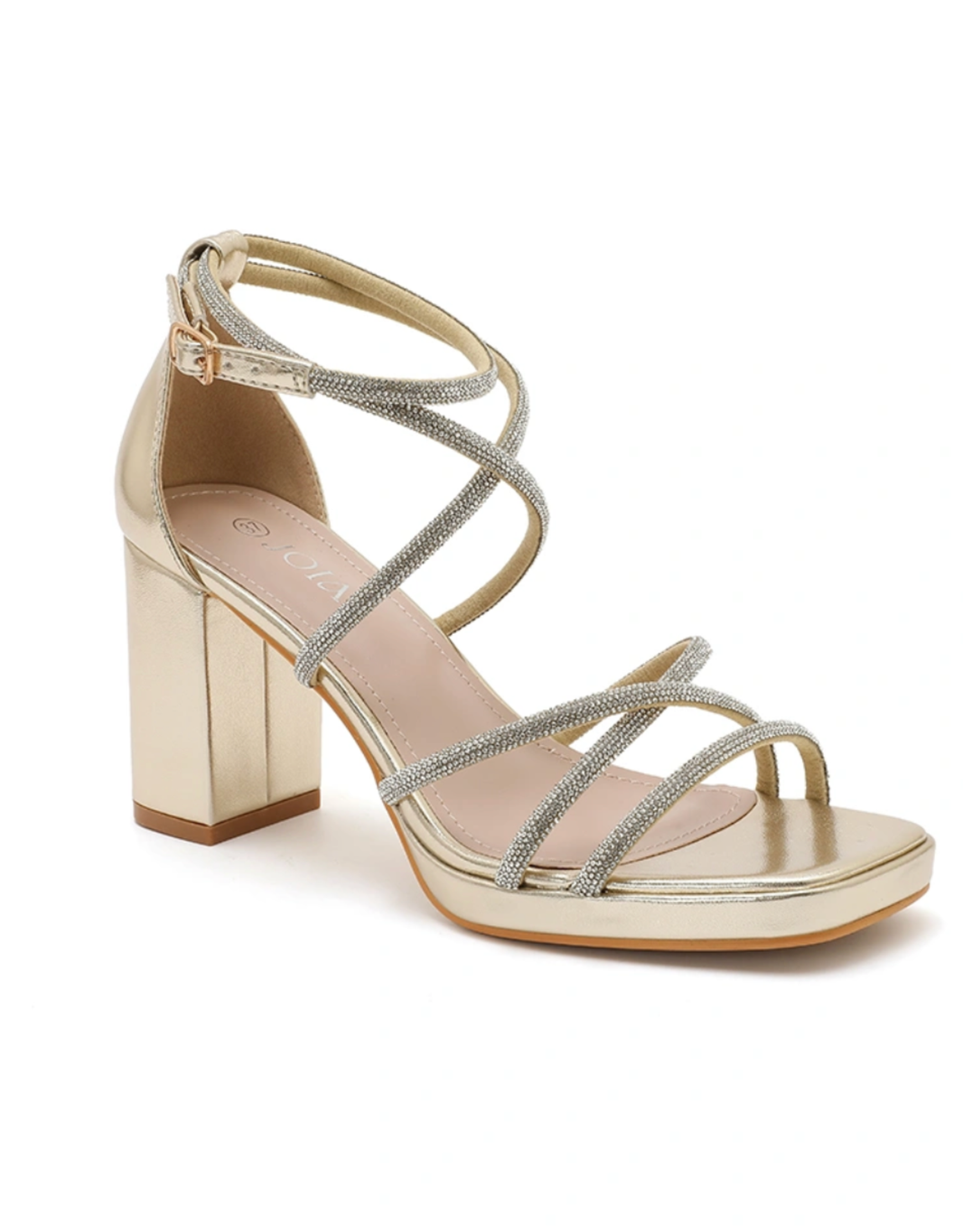 image Sandalen mit Absatz, Strassriemen und Plateau | gold