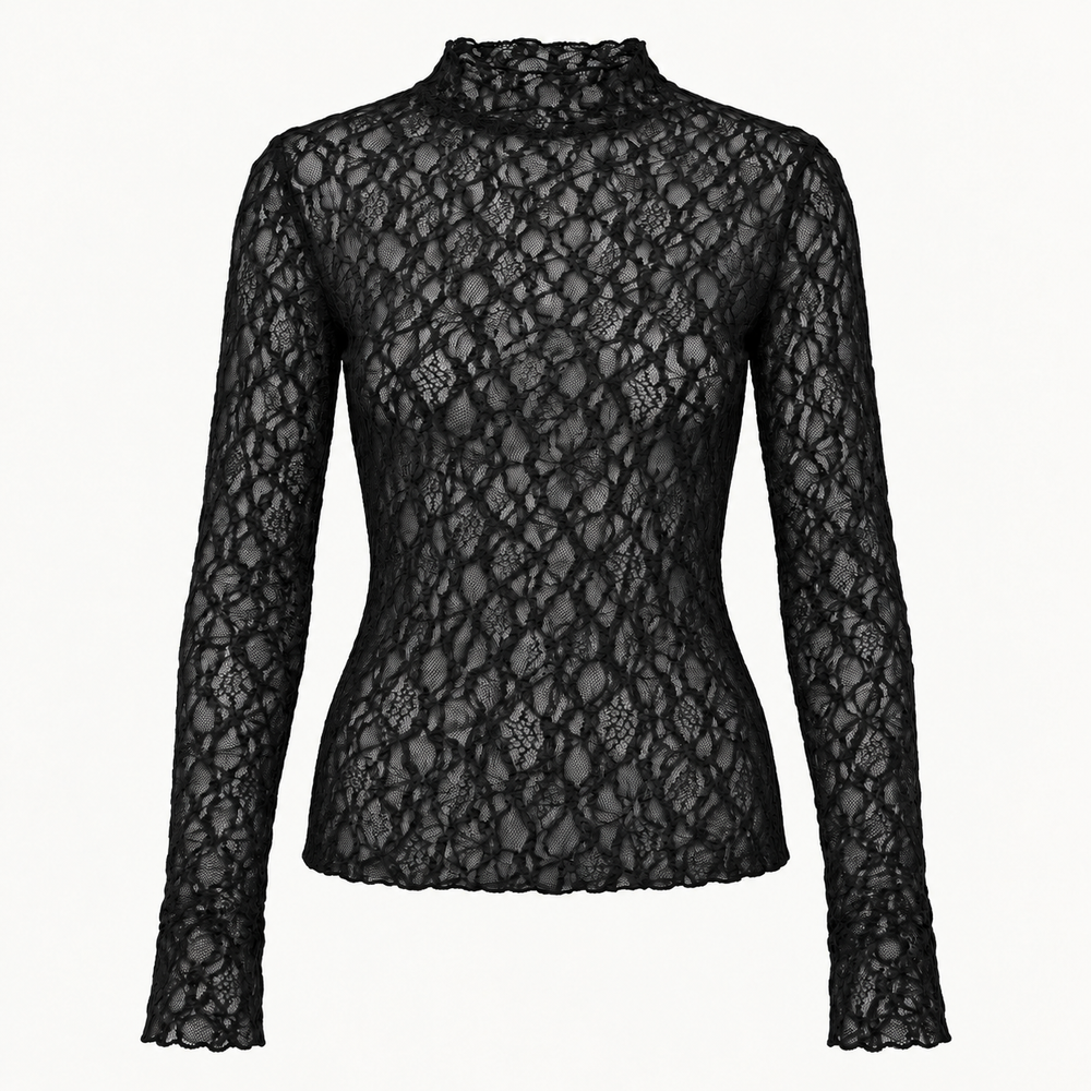 spitzenshirt langarm | schwarz