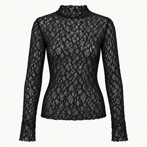 spitzenshirt langarm | schwarz