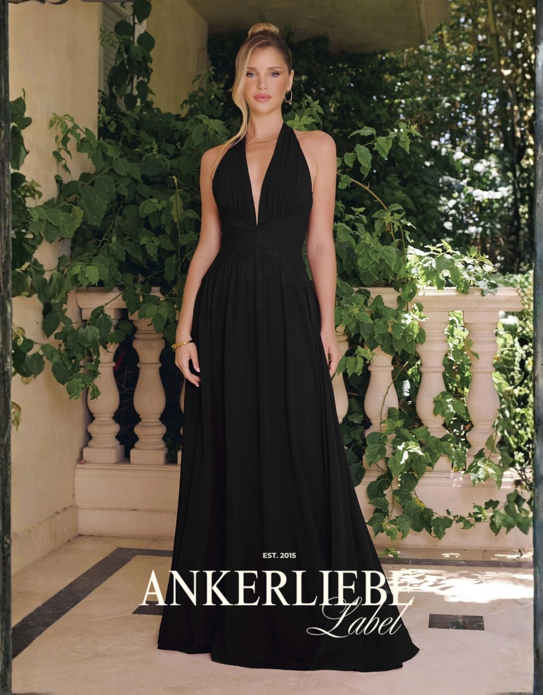 fließendes neckholder-chiffonkleid | schwarz