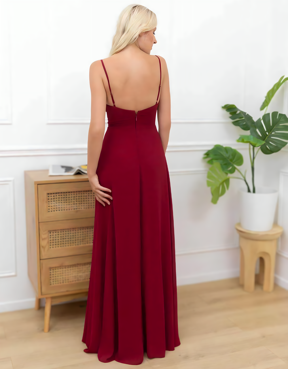 Elegantes A-Linien-Abendkleid mit drapierter Wasserfall-Optik & Herzausschnitt | Burgund