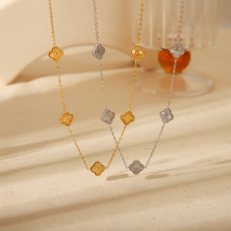 image Wholesale-Jewelry-French-Style-Classic-Style-Commute-Four-Leaf-Clover-Flower-304-Stainless-Steel-18K-Gold-Plated-Pendant-Necklace (1)