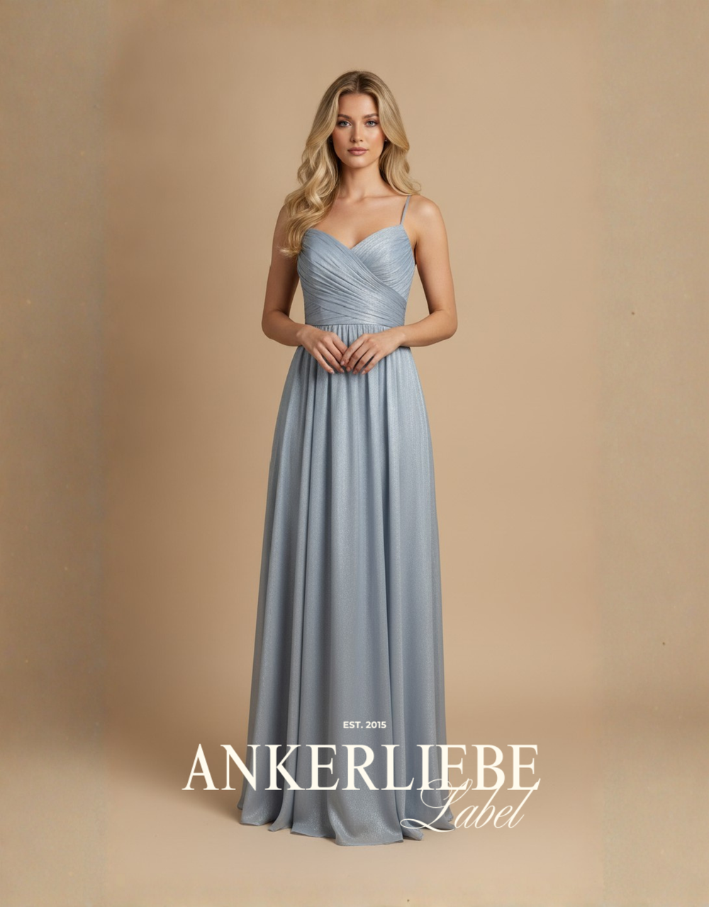 abendkleid aus schimmerndem chiffon in wickeloptik mit rücken-schnürung | graublau