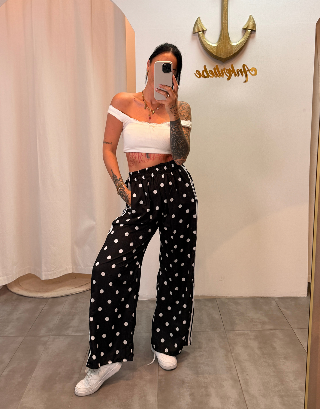 image leichte Hose | gepunktet | schwarz