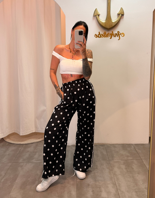 leichte Hose | gepunktet | schwarz