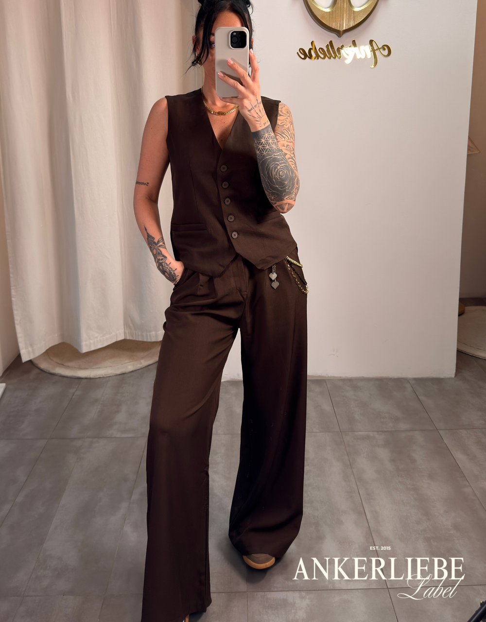 high waist anzughose mit weitem bein | choco