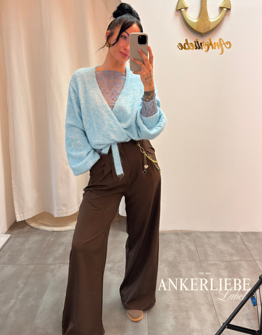 high waist anzughose mit weitem bein | choco