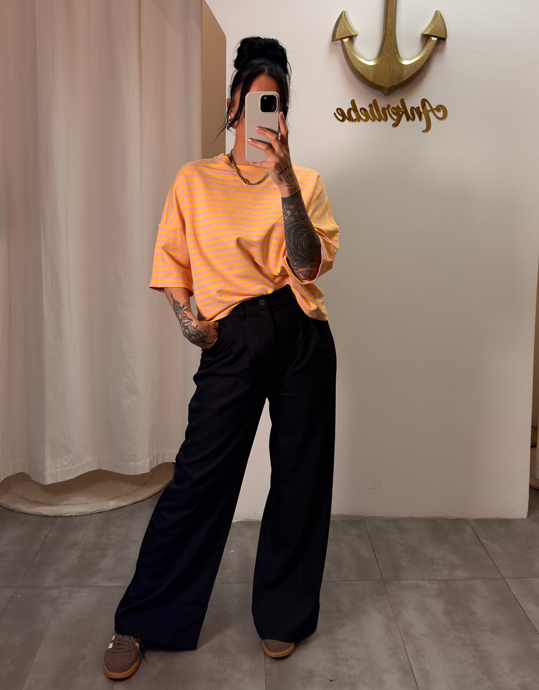 image high waist anzughose mit weitem bein | schwarz