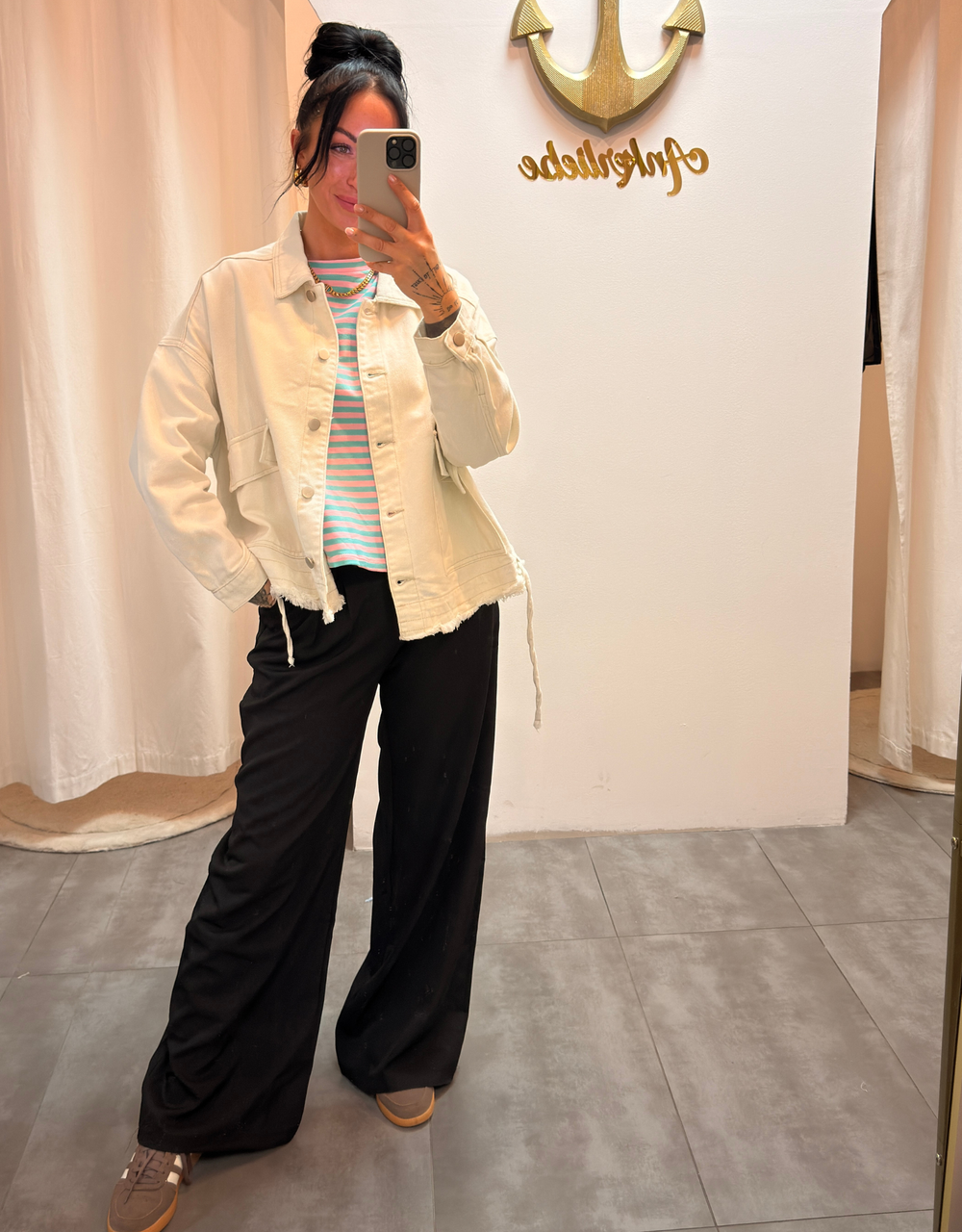 high waist anzughose mit weitem bein | schwarz