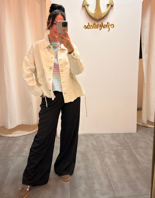 high waist anzughose mit weitem bein | schwarz